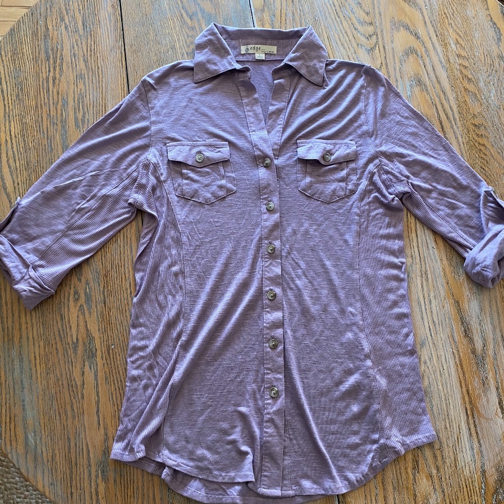 EDGE light lavender rayon linen knit top/3/4 sly